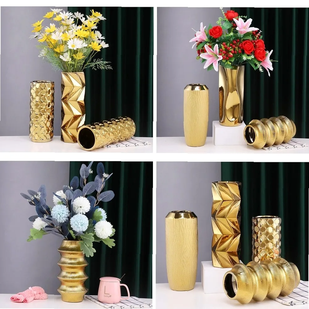 

Gold-Plated Ceramic Vase for Hydroponics, Modern Luxury Home Decor & Flower Arrangement Centerpiece