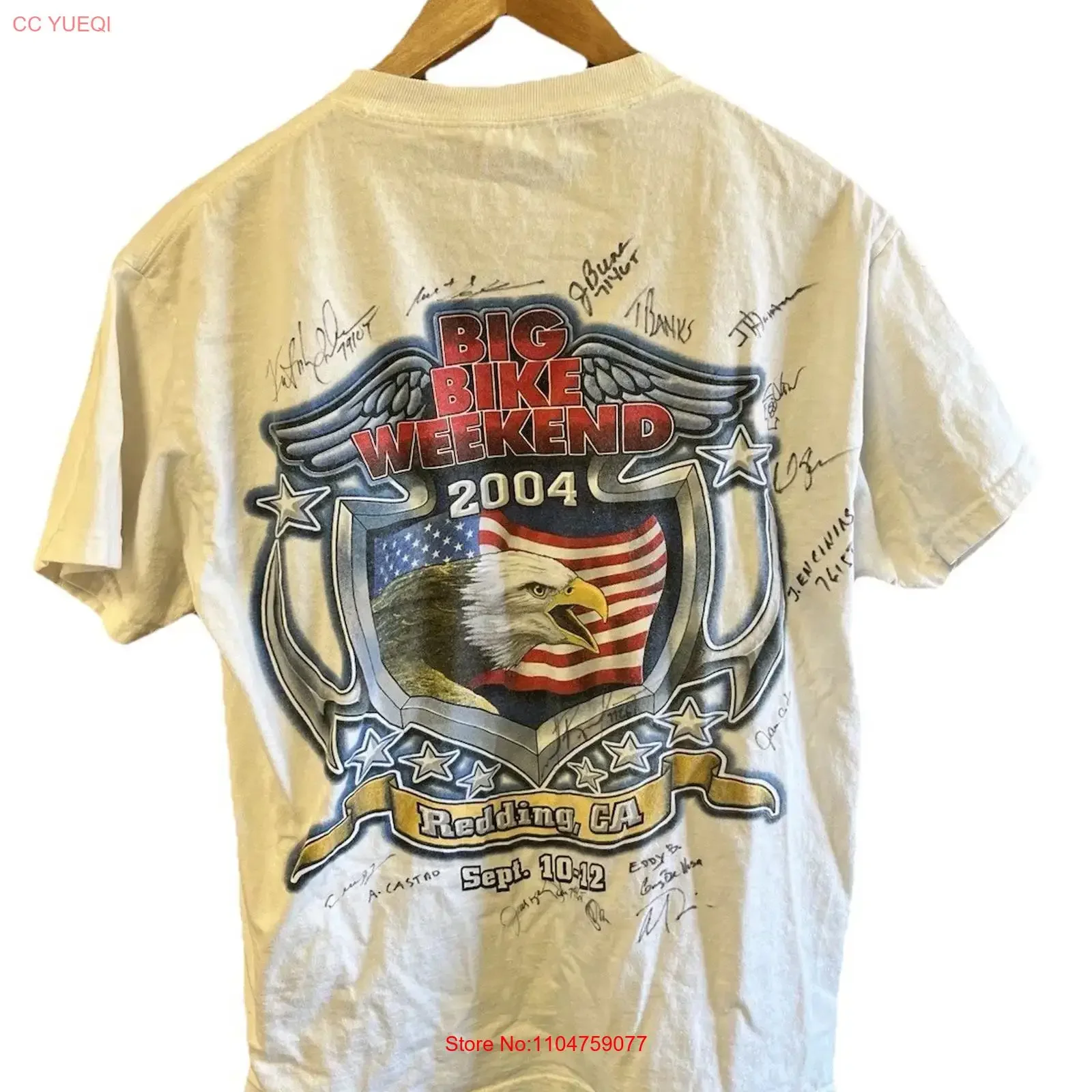 Vintage 2004 Men s M White T Shirt Big Bike Weekend Motorcycle Biker Signed vintage Washed homme Breathable Comfortable