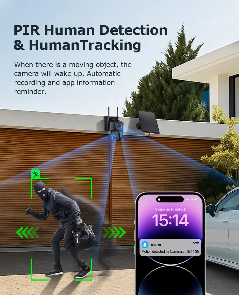 4ch كاميرا تعمل بالطاقة الشمسية مع 4g راوتر 6mp نظام الأمن أطقم كاميرا Ip كاميرا تلفزيونات الدوائر المغلقة كشف الإنسان السيارات المسار كاميرا واي فاي لاسلكية #4