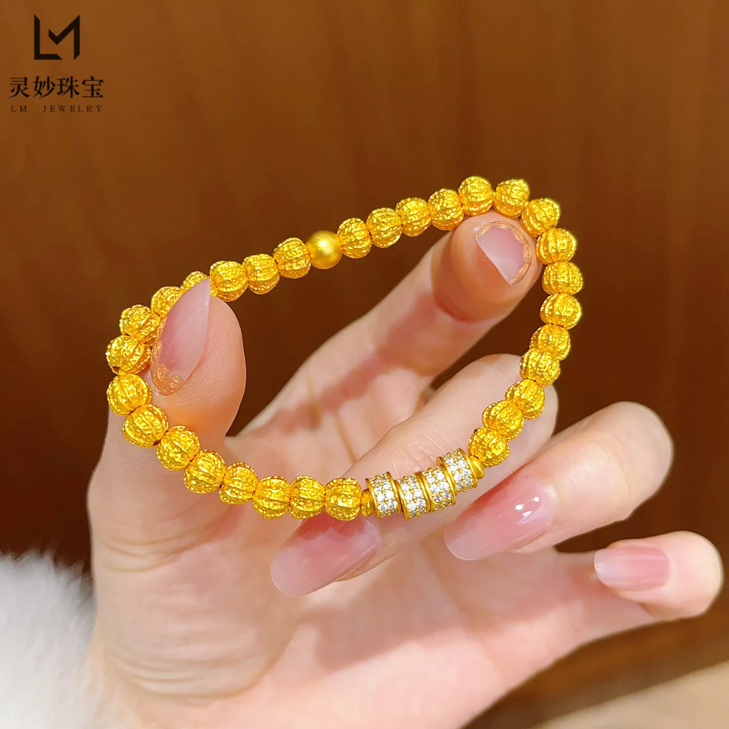 Ideal Gift Double Diamond Running Ring Walnut Bead Bracelet Women 24K Gold AU999 Perfect For Festivals