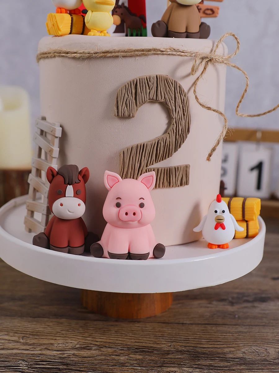 New Farm Animal Cake Decoration Chick Duck Horse Pig Farm Pastoral Theme Happy Birthday Cake Topper Kids Party Decor Supplie