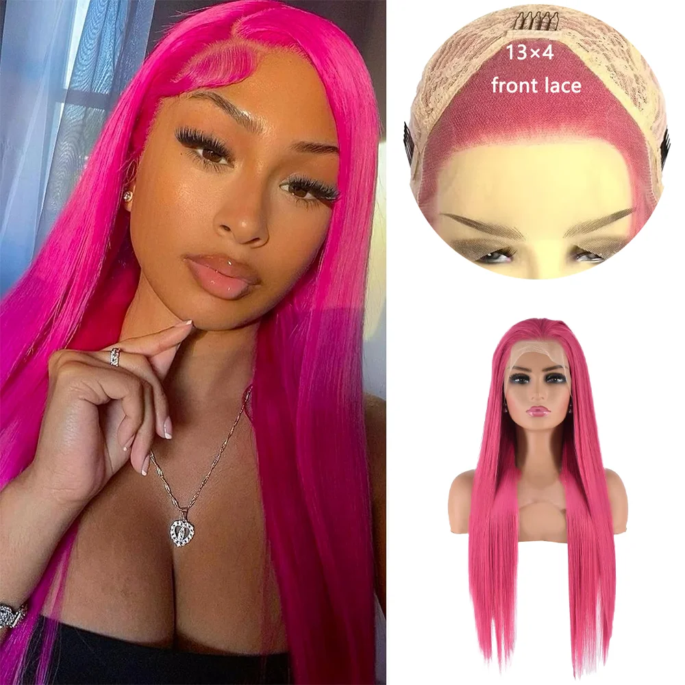 

High-Quality13×4HD Lace Front Synthetic Hair 24-Inch Straight Hair 180% Density, Suitable For Women'S Daily Party Glue-Free Wig