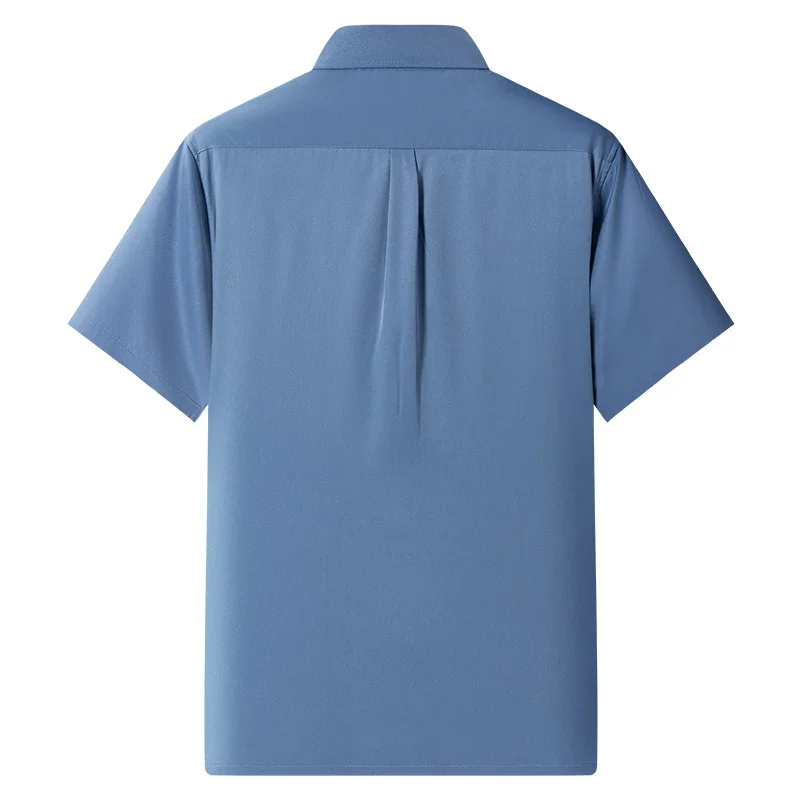 Novo anti-rugas camisas masculinas de manga curta camisas de vestido para homem fino ajuste blusa de negócios sociais bolso camisa branca S-7XL