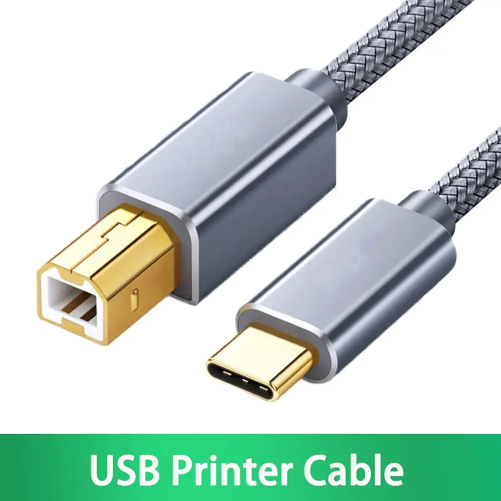 0.5m-3.0m USB C to USB B 2.0 Printer Cable Braided Printer Scanner Laptop Computer High Speed for Epson HP Brother Huawei Xiaomi