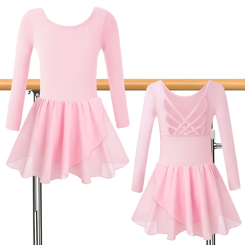 Dziewczęce świąteczne body baletowe z długim rękawem, spódniczki gimnastyczne z motywem motyla, odkryte plecy i podszewka, sukienka do tańca.