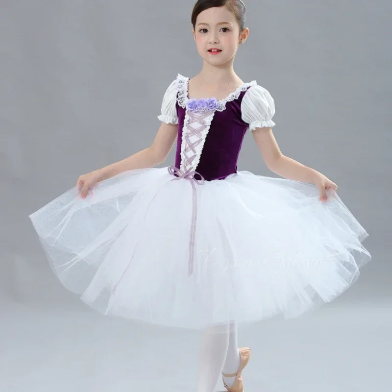

Ballet Dance Performance Clothes Puff Sleeves Children Adult White Princess Gauze Skirt Girls Stage Group Performance Clothes