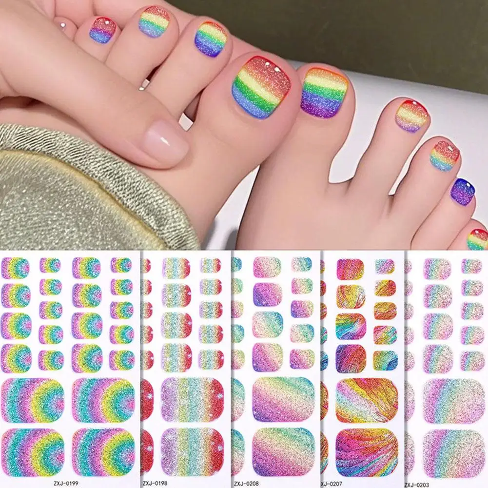 Rainbow Glitter Toe Nail Stickers Self-Adhesive Pedicure Decals Water Resistant Easy Application 1 Sheet of Toe Nail Stickers Na