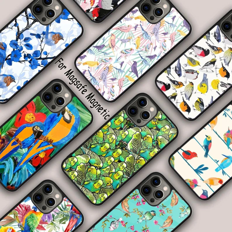 Colorful Parrots Magnetic Phone Case For APPLE iPhone 16 14 13 12 11 Pro Max 15 Plus Wireless Charge With MagSafe Cover