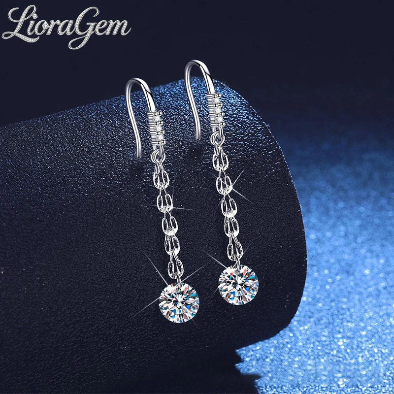 LioraGem Trendy Chinese-inspired Phoenix Tail Chain Moissanite Stud Earrings, Tassel Star-studded Ear Cuffs Platinum PT950 Stamp