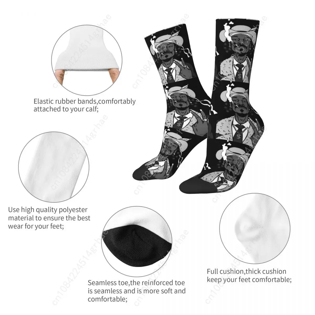 Snoop Dogg Rapper Socks Funny Stockings Men High Quality Outdoor Socks Winter Custom Non Slip Socks