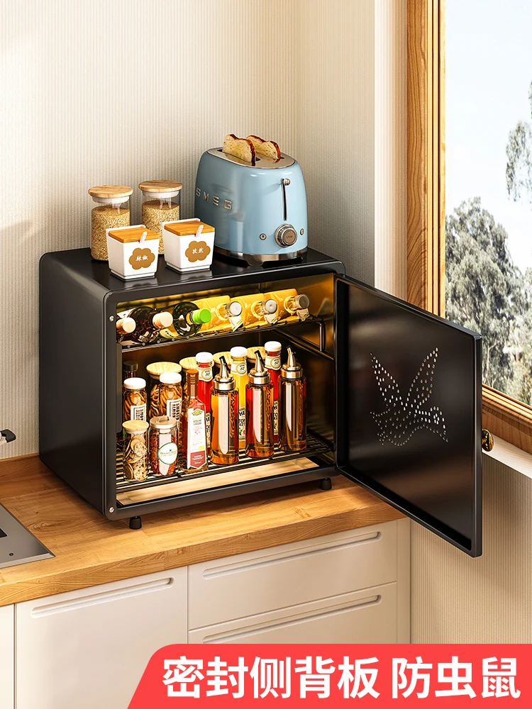 Kitchen Seasoning Storage Counter Surface with Door Household Oil Salt Sauce Vinegar Table Top Seasoning Shelf Rack