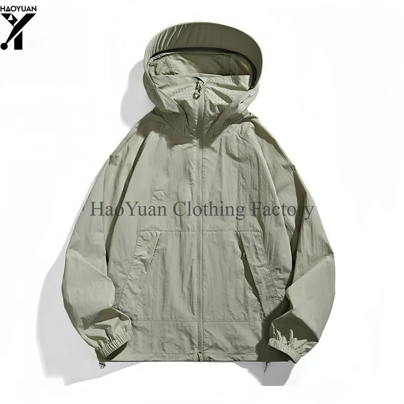 Men's Ice Silk Sunscreen Jacket with UV Protection Detachable Brim Outdoor Cycling Hiking Camping Running Men's Assault Jacket