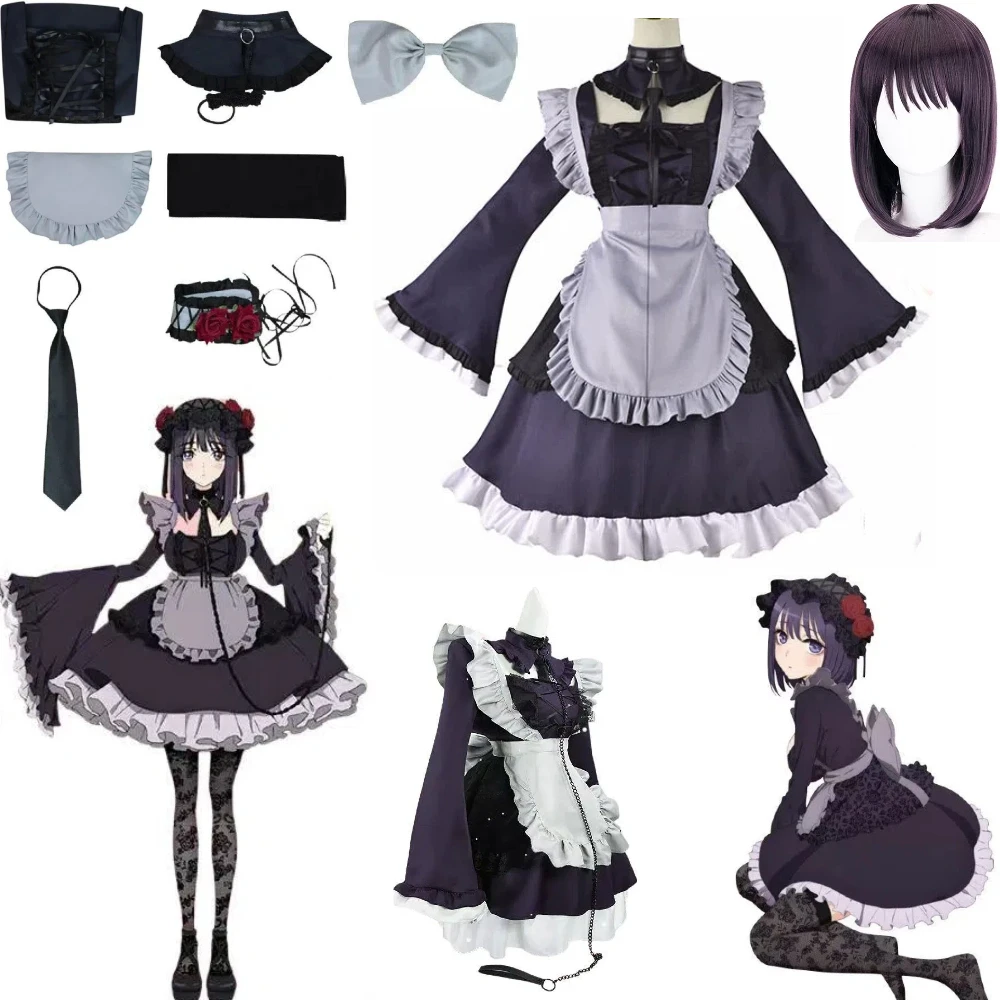 

Anime Kitagawa Marin Black Maid Dress Cosplay Costume Kuroe Shizuku Lolita Dress Sleeve Sexy Black Stockings Halloween Uniform