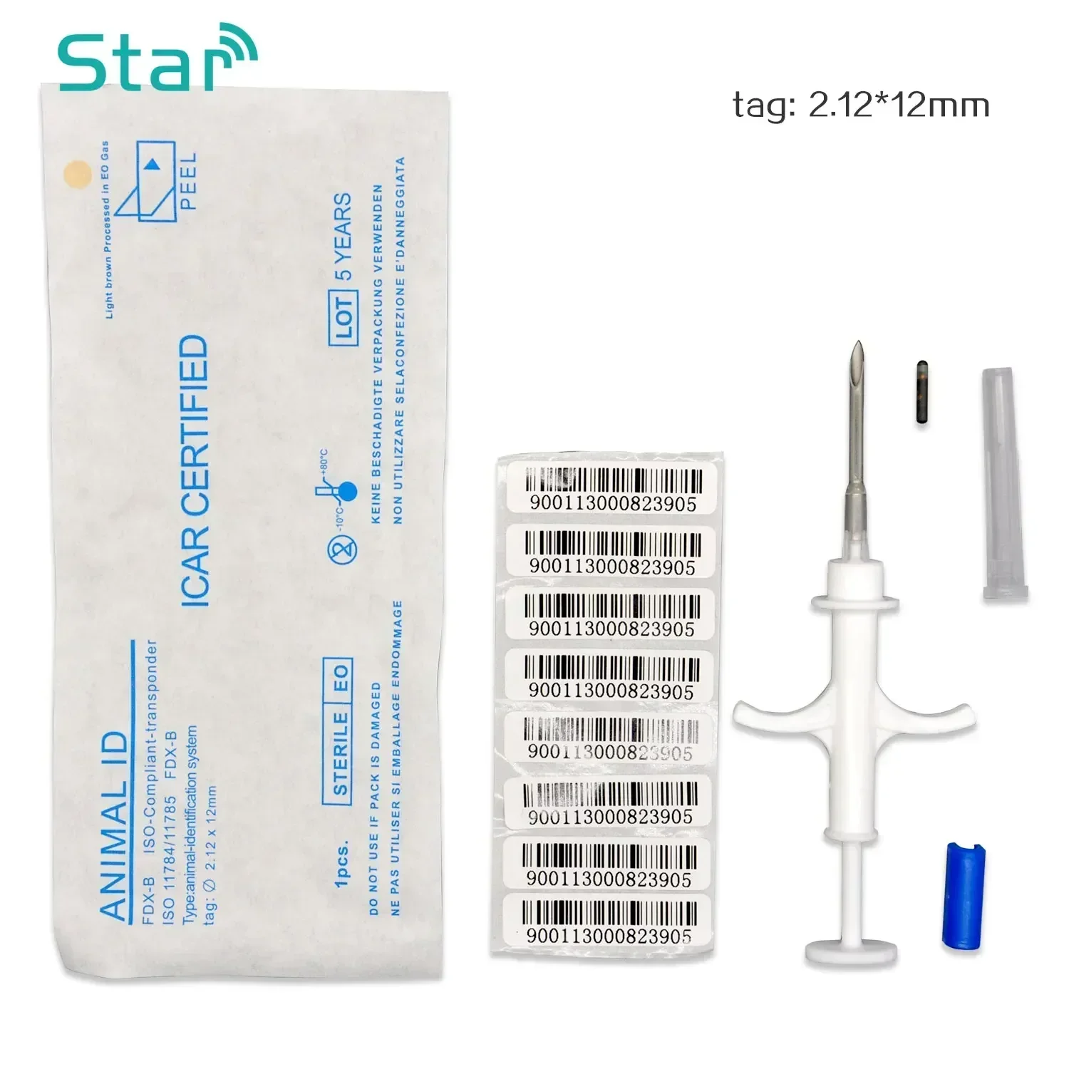 10pcs FDX-B Pet ID Tags Injectable ICAR Animal Microchip Syringe 134.2KHz Glass Tag Injector Pet Dog Tracking Identification