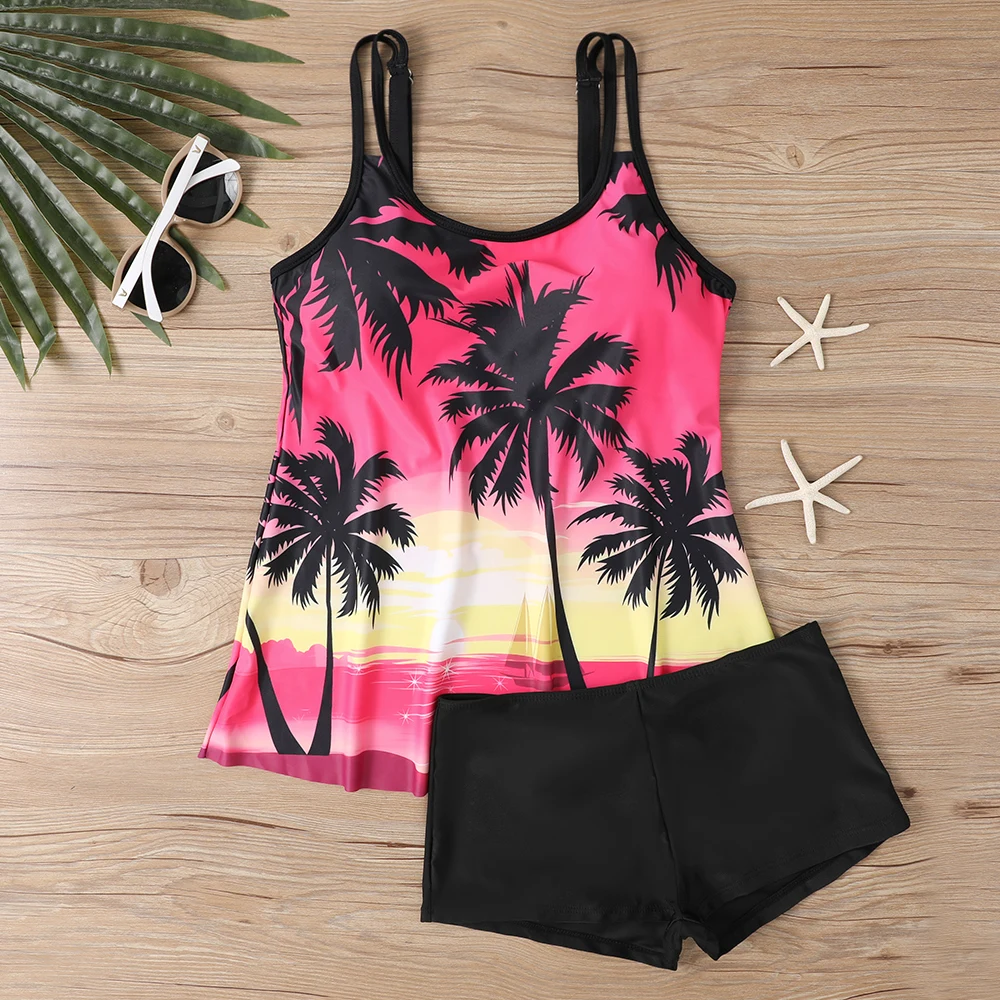 

Tropical Print Fashion Two Piece Set Tankini, Summer Sexy Bikini Swimsuits, Women's Swimwear & Clothing Beachwear