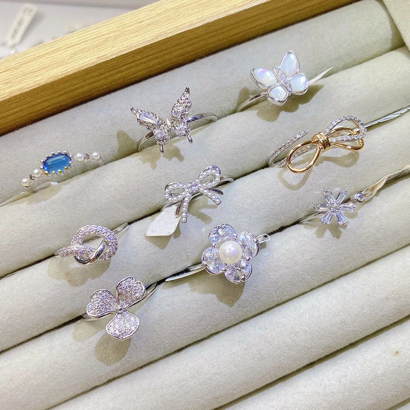 20/50Pcs Luxury Synthetic Zircon Inlay Copper Material Women\'s Ring Wedding Party Daily Wear Fashion Jewelry Best Gift