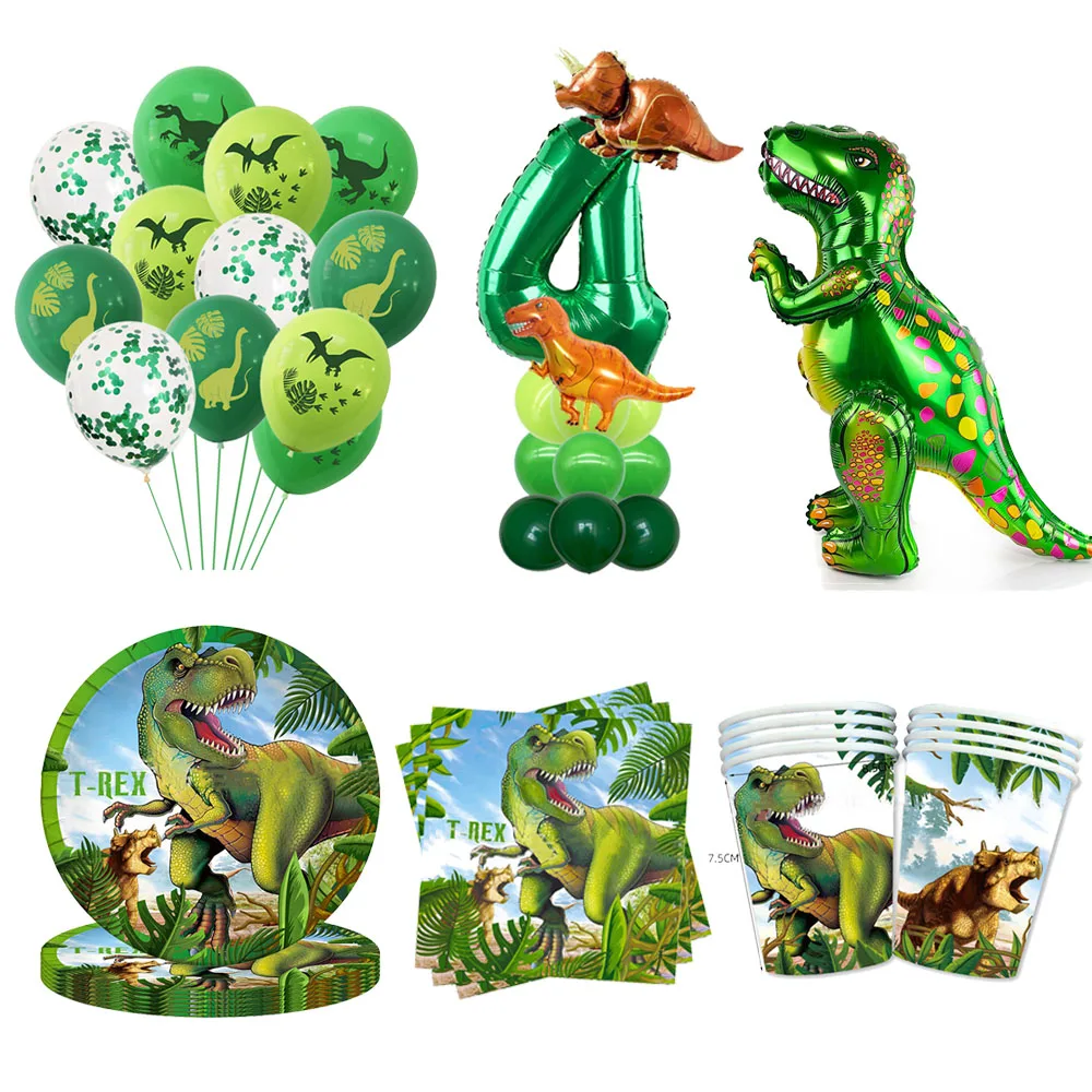 Jurassic Dinosaur Theme Tableware Plates Cups Napkins Dinosaur Balloons Boys Birthday Party Decoration Supplies Kids Favor Gifts