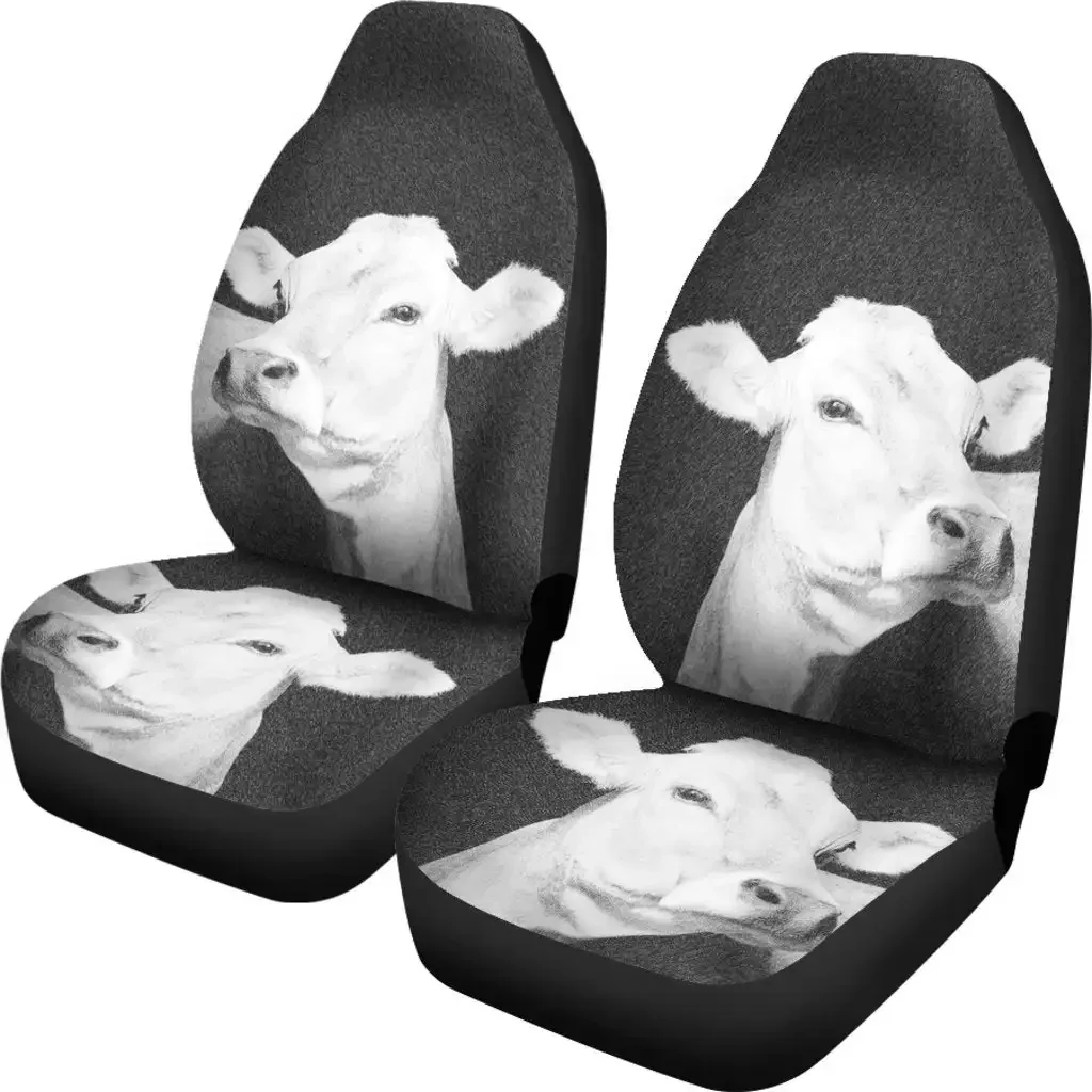 Brown Swiss Cattle (Cow) Print Car Seat Covers Set 2 Pc, Car Accessories Seat Cover