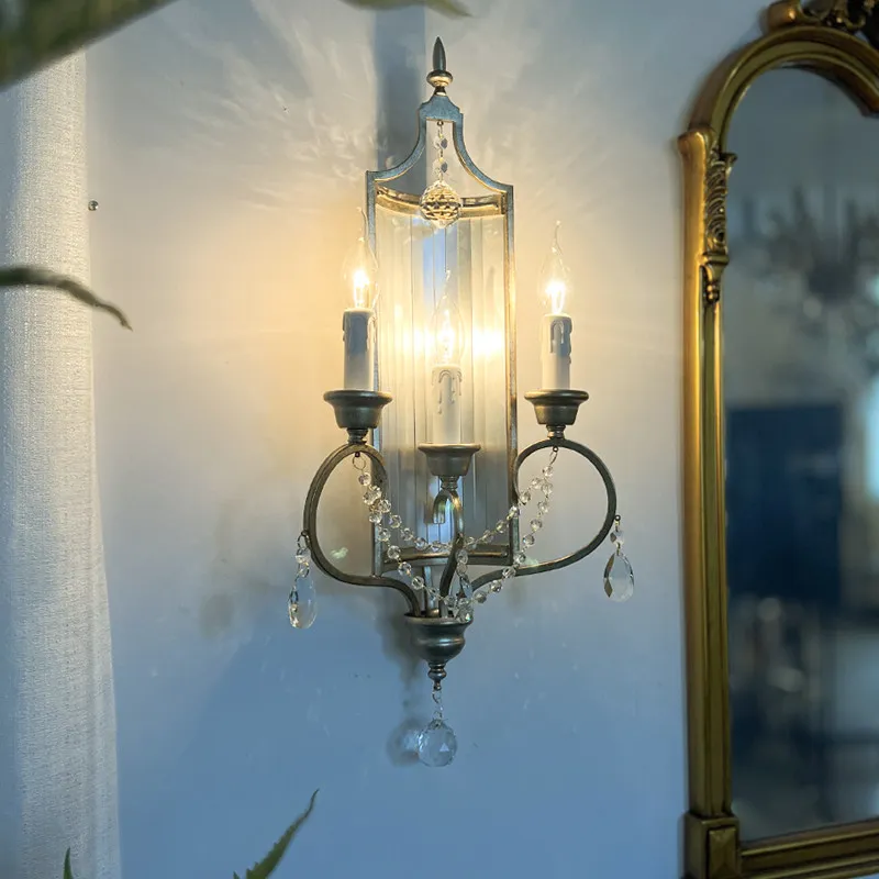 American Neoclassical Style Wall Lamp Candle Crystal Design LED Wall Sconce Villa Parlor Background Cafe Luxurious Adorn Fixture