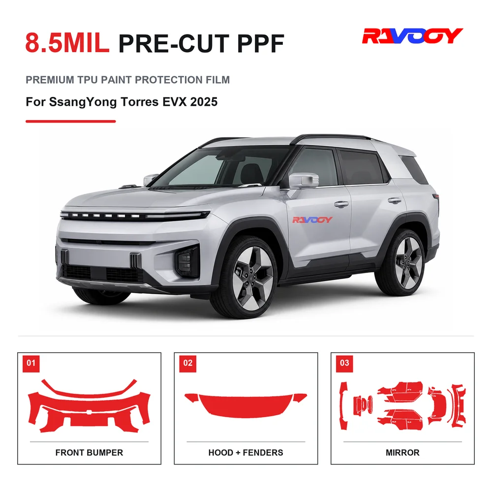 Precut PPF For SsangYong Torres EVX 2025 8.5mil TPU Clear Paint Protection Film Self Healing Hydrophobic UV Stone Chip Guard