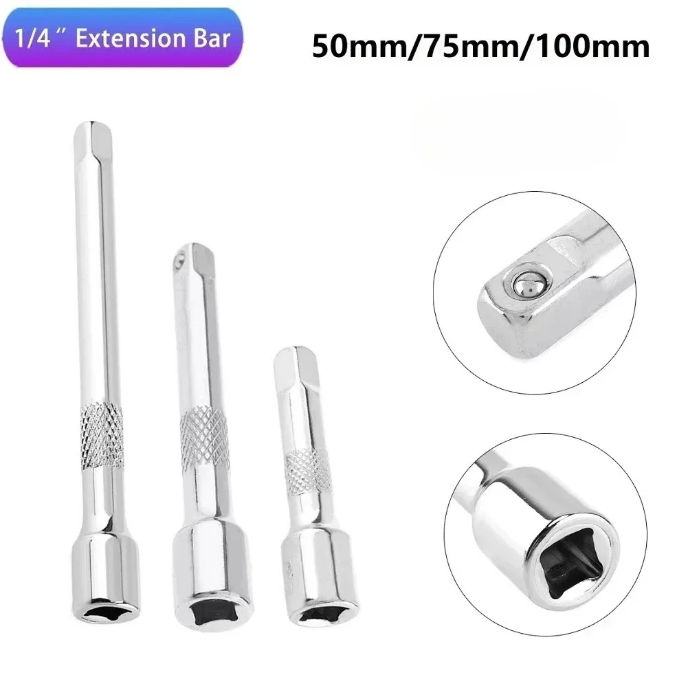 1/4 Inch Socket Ratchet Wrench Extension Bar Hand Tool Steering Sleeve Connecting Rod Socket Extender 50mm/75mm/100mm Length