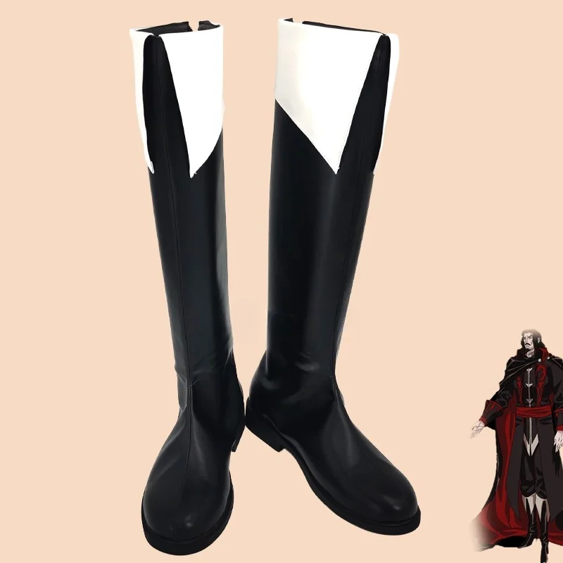 Castlevania Dracula Cosplay Costume Shoes Black White Handmade Faux Leather Boots