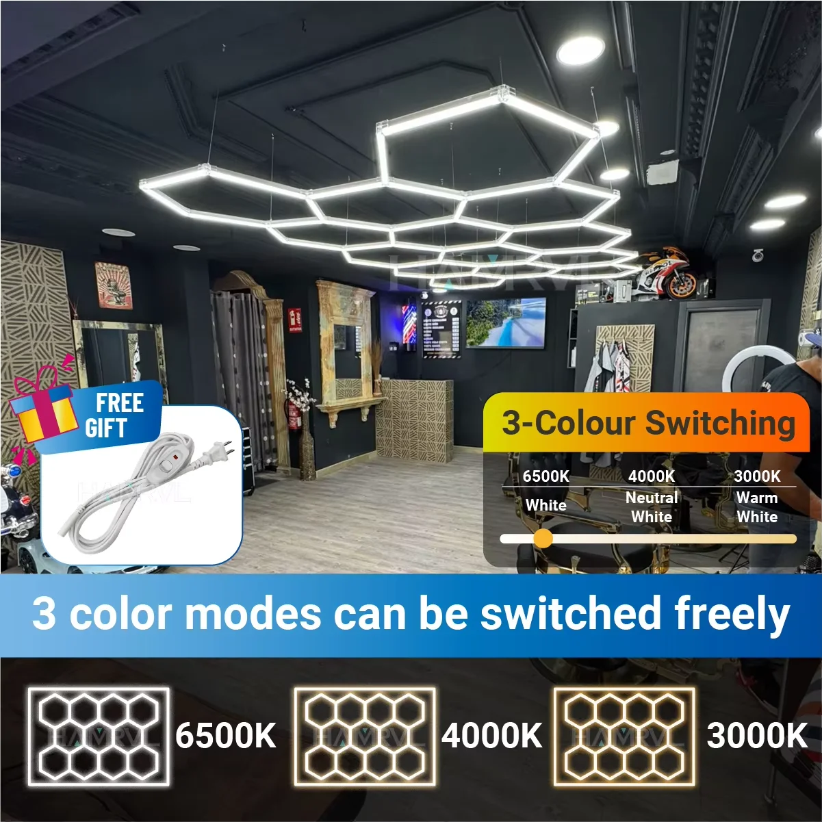 3-Color للتحويل مسدس LED مصباح لوح 3000K/4000K/6500K عكس الضوء العسل ضوء السقف ل المرآب صالون الحلاقة ورشة عمل الصالة الرياضية #1