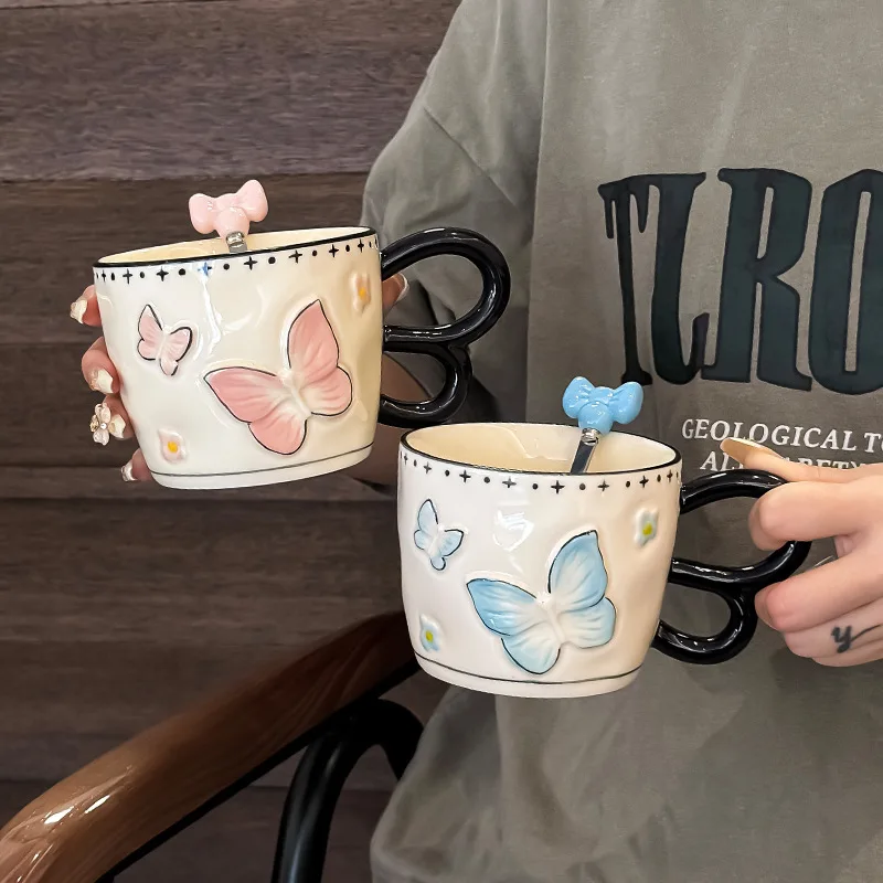 Couple Butterfly Cup Funny Cups of Coffee Tea Mug Ceramic Beer Mugs Personalized Gift Original Breakfast Cups Drinkware Travel