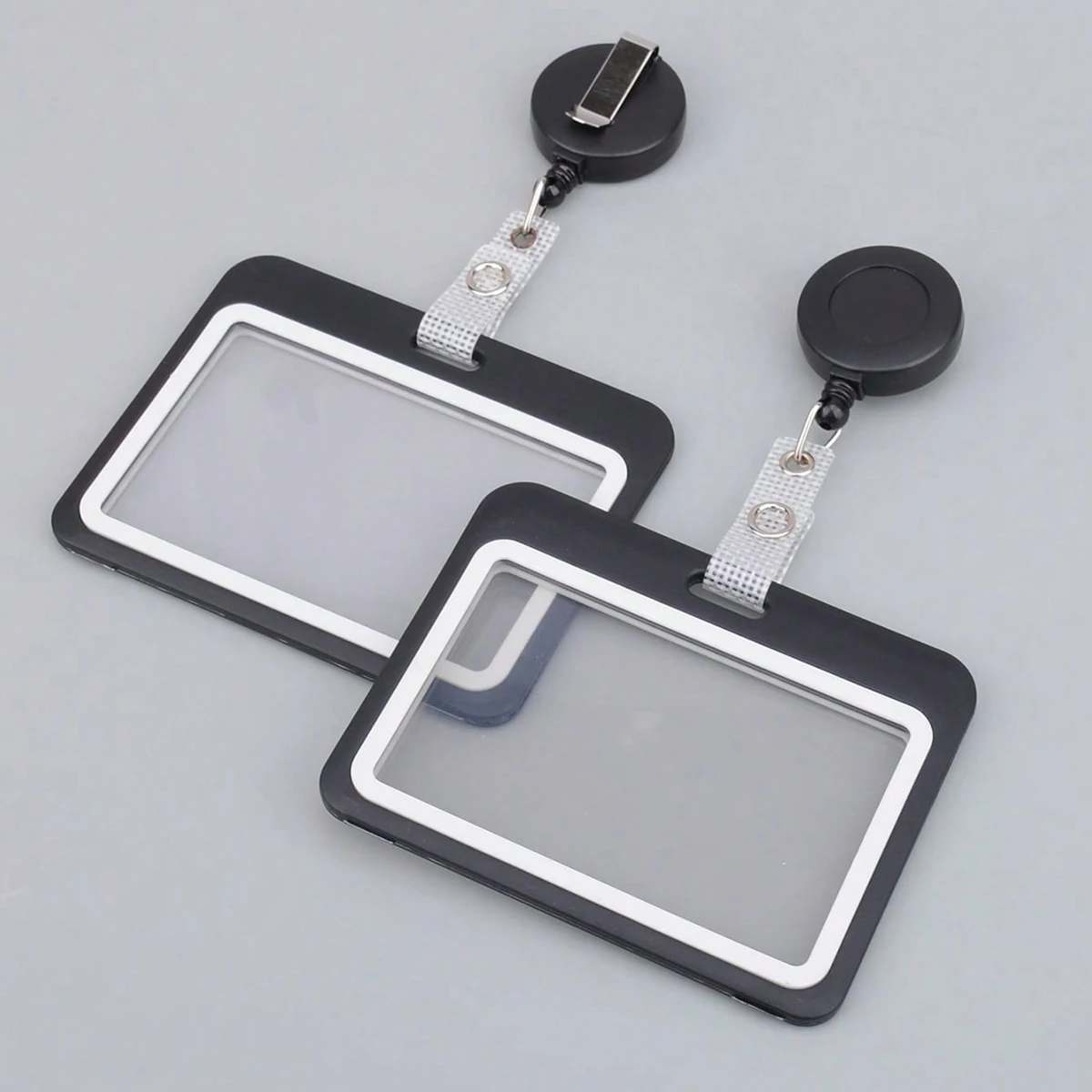 Retractable ID Card Holder Lanyard, Transparent Plastic Badge Reel Clip for Office Work ID Badges, Keychain, School Card