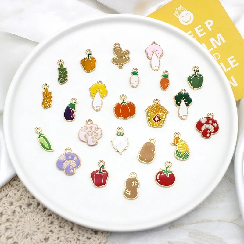 10Pcs/Lot Enamel Charms Vegetable Fruit Grain Potato Pendant For DIY Jewelry Making Accessories