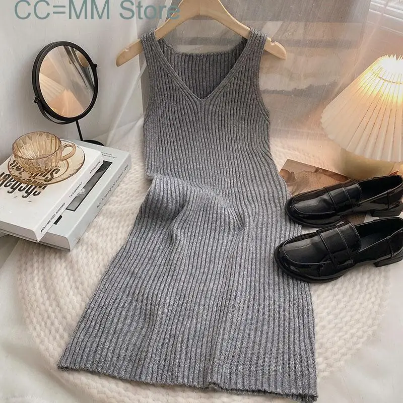 

Женское трикотажное платье с V-образным вырезом, Осень-зима