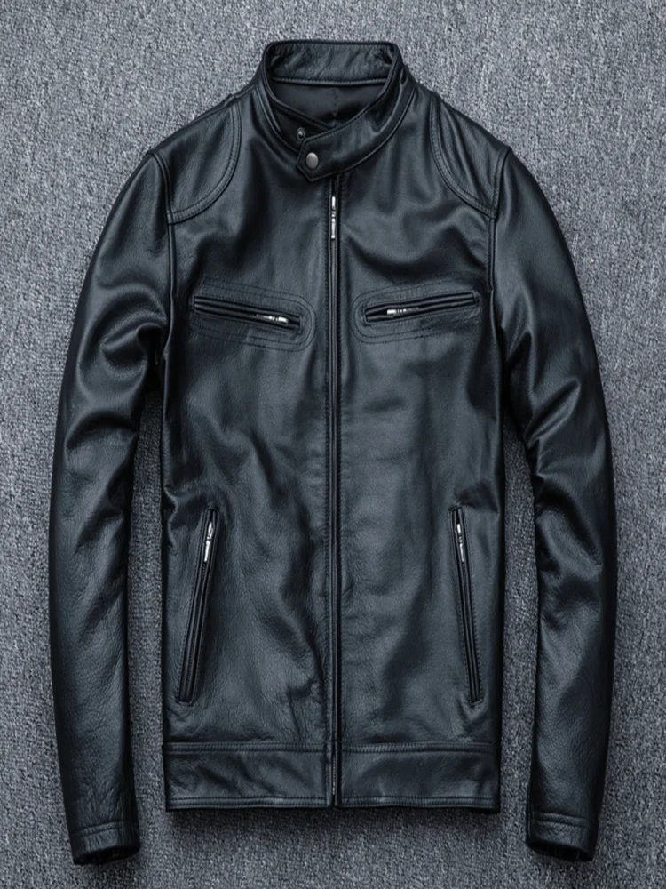 

2024 Spring Motorcycle Genuine Leather Jacket Men Cowhide Slim Short Coat Moto Natural Calf Skin Clothes Size S-5XL