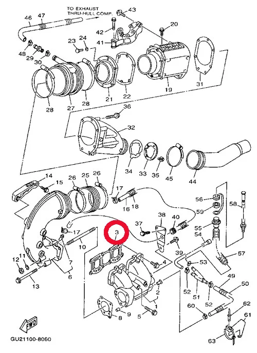 62T-14613-01-00 Exhaust Pipe Gasket for YAMAHA JET SKI 760 WAVE BLASTER 1996 1997 Outboard Engine