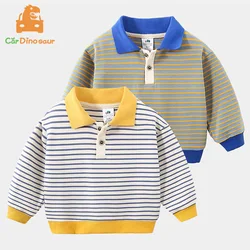 T-shirt Patchwork à Rayures Colorées en Coton pour Garçon, Col Rabattu, Collection Printemps Automne, 2, 3, 4, 6, 8, 10 Ans, 2024