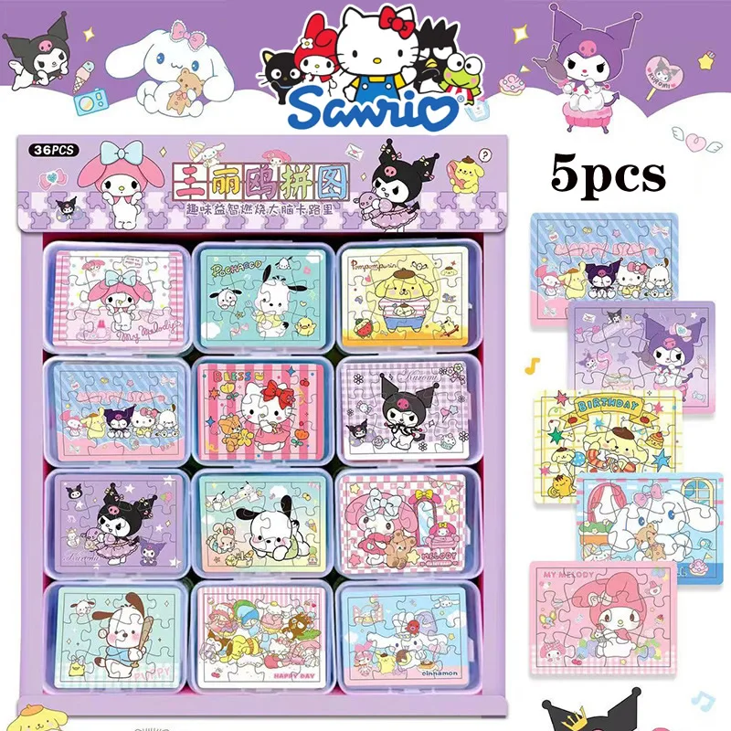 5pcs/Box Cartoon Sanrio Figure Puzzle Hello kitty My Melody Kuromi Cinnamoroll Game Early Learning Educational Toys Kids Gift