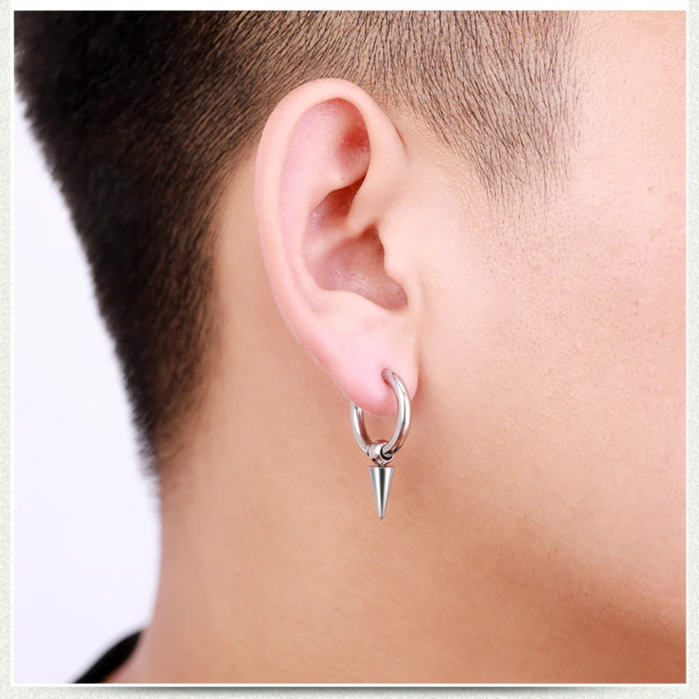 1 Pair Silver Color Punk Stainless Steel Pendant Earrings For Men/Women Popular Collection Ear Buckle Hip Hop Gothic Jewelry