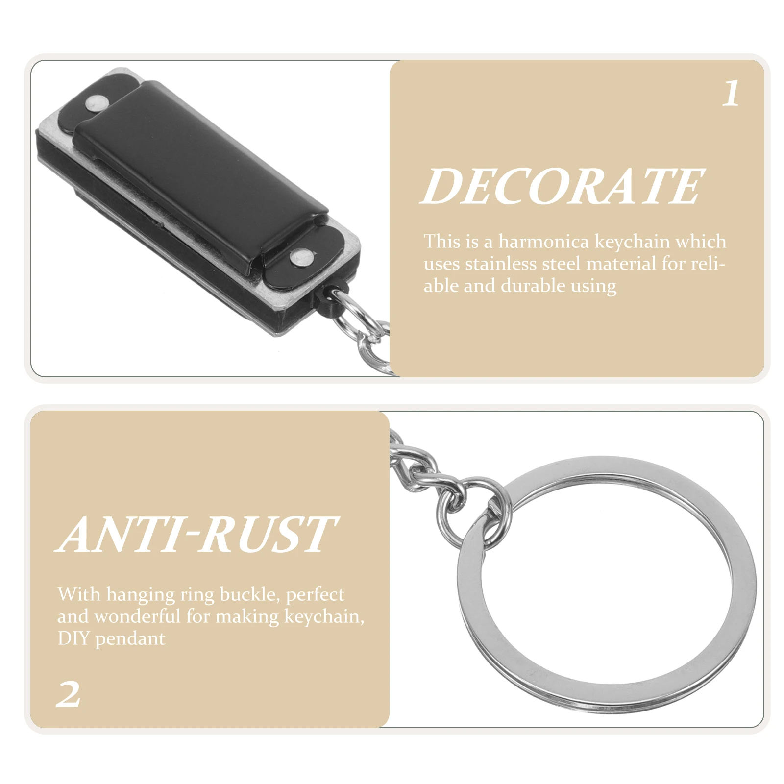 

Harmonica Keychain Mini Decoration Hanging Accessory Stainless Steel Pendant