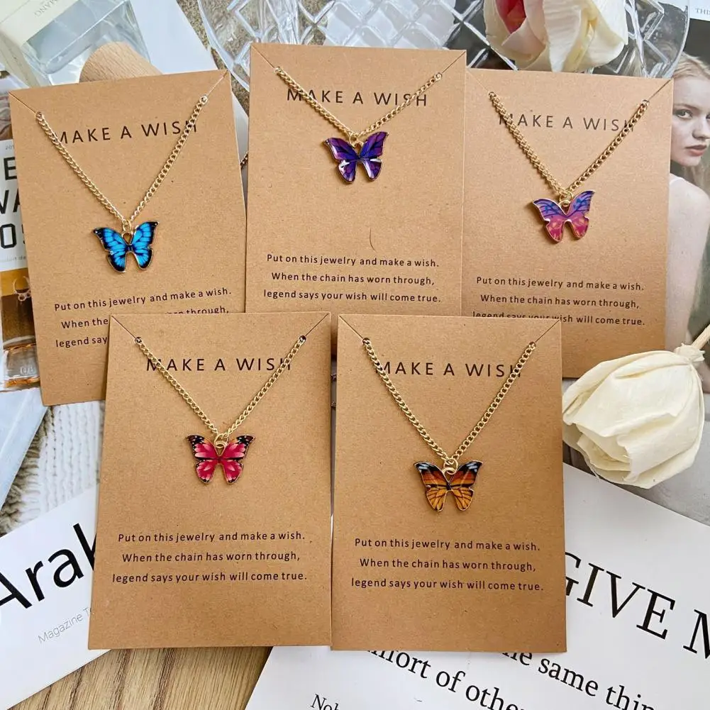 Women Necklace Vivid Exquisite Smooth Edge Polished Korea Style Butterflies Pendant Dating Neck Chain Female Accessory