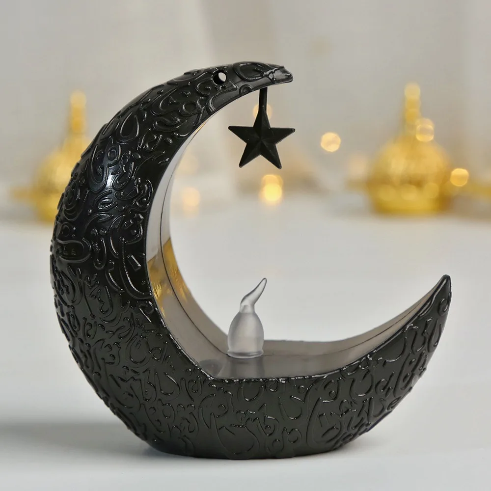 Retro LED Moon Candlestick Crescent Shape Flameless Ramadan Moon Led Lamp Eid Mubarak Decoration Electronic Candle Light Islamic