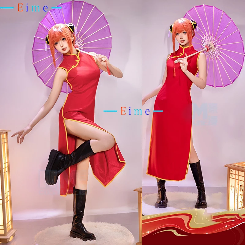 

Лидер Кагура костюмы для косплея женское сексуальное платье красный китайский Cheongsam Хэллоуин костюм Рождественская аниме униформа на заказ