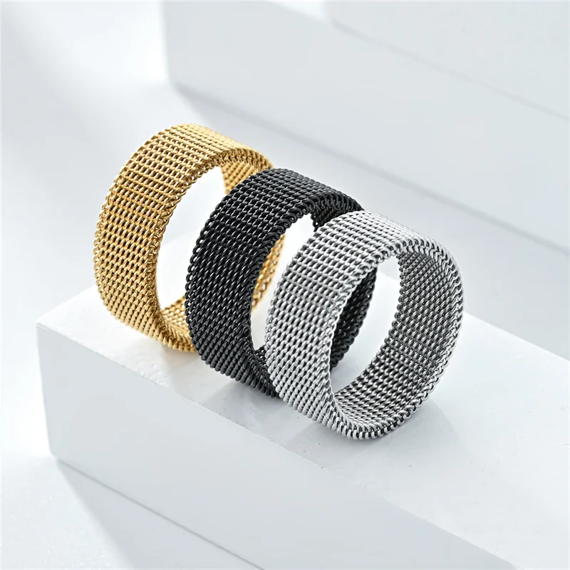 Minimalist Stainless Steel Mesh Wide Ring for Women Deformable Geometric Finger Jewelry Ladies Fashion Rings Gifts Accessories