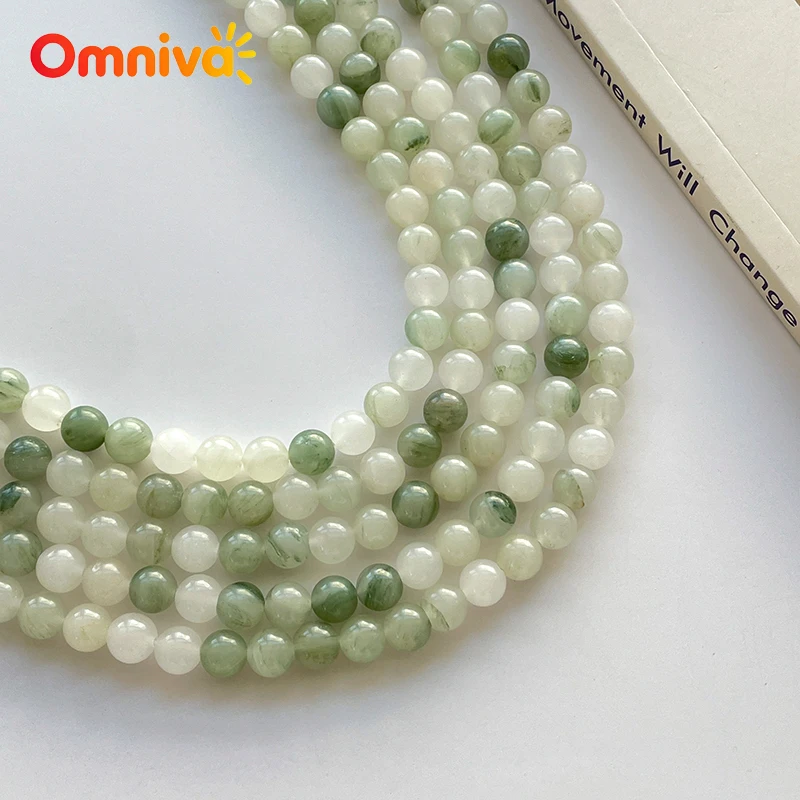 Natural Stone Green Grass Silk Smooth Beads For Jewelry Making DIY keychain Accessories Handstring 15'' Wholesale 4/6/8/10/12MM