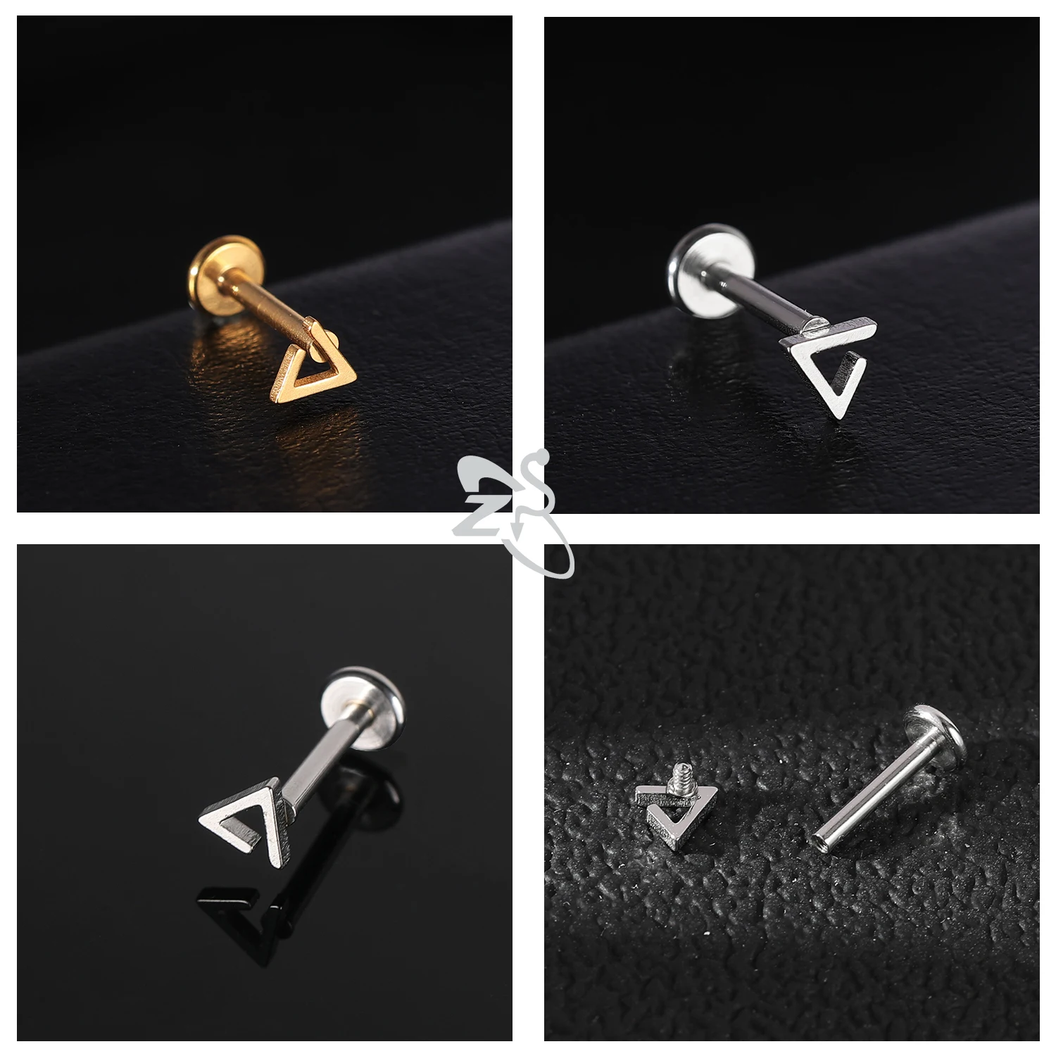 ZS 1PC Gold Color Stainless Steel Lip Stud Crystal Monroe Lip Labret Piercing Cross Heart Snake Star Butterfly Cartilage Earring