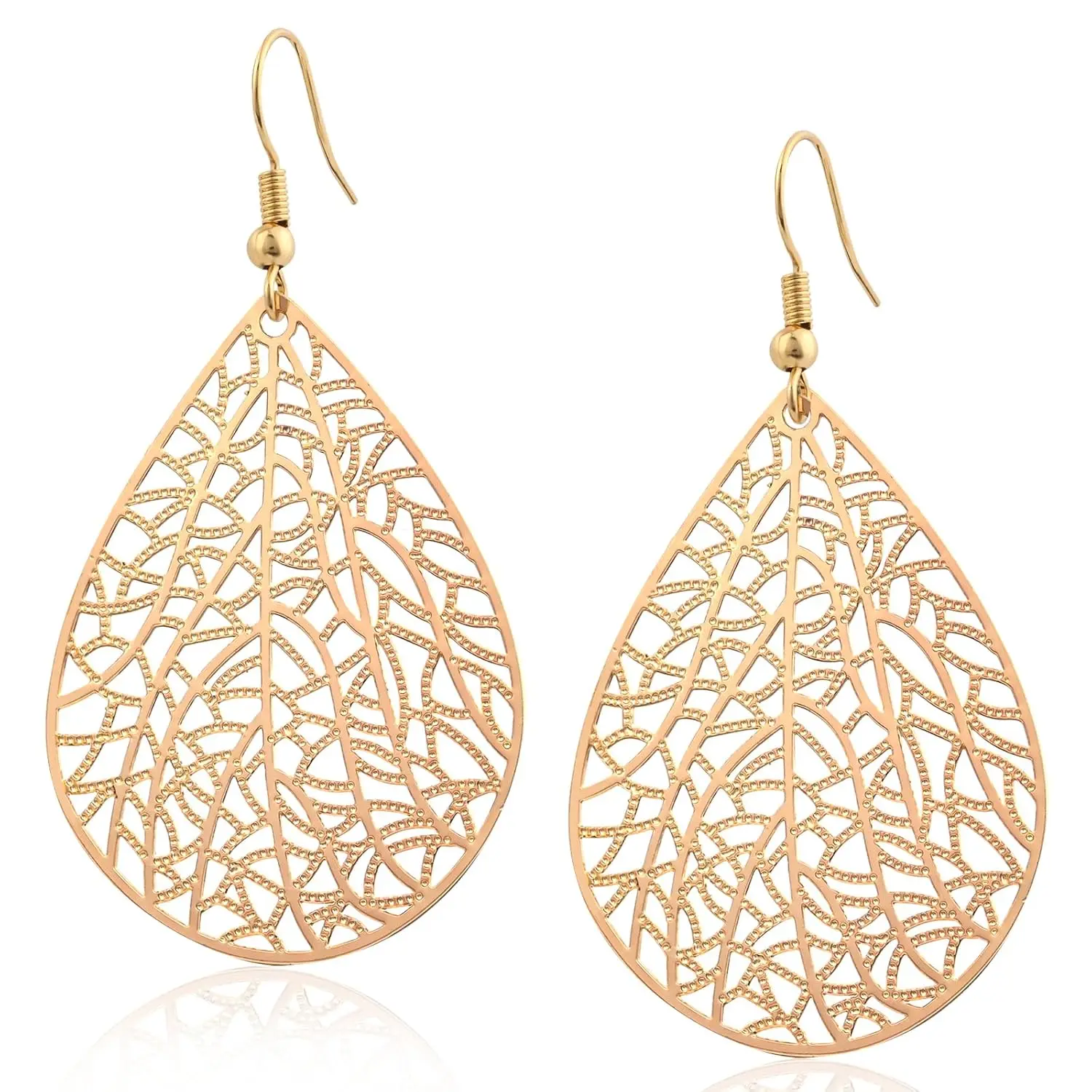 

14K Gold Plated Teardrop Dangle Earrings, Handmade Leaf Design, Women's Fashion Jewellery