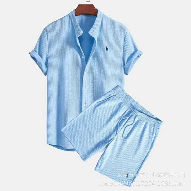 Fashion Casual Simple Pant Sets Men's Solid Color Loose Single-breasted Shirts Trousers Two Piece Set Vacation Style Clothing