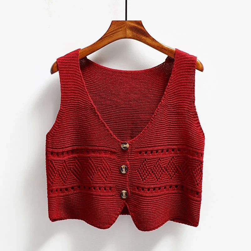 

New In Spring Autumn V Neck Single Breasted Sweater Vest Women Sleeveless Casual Loose Knitted Cardigans Female Short Knitwear