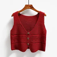 New In Spring Autumn V Neck Single Breasted Sweater Vest Women Sleeveless Casual Loose Knitted Cardigans Female Short Knitwear