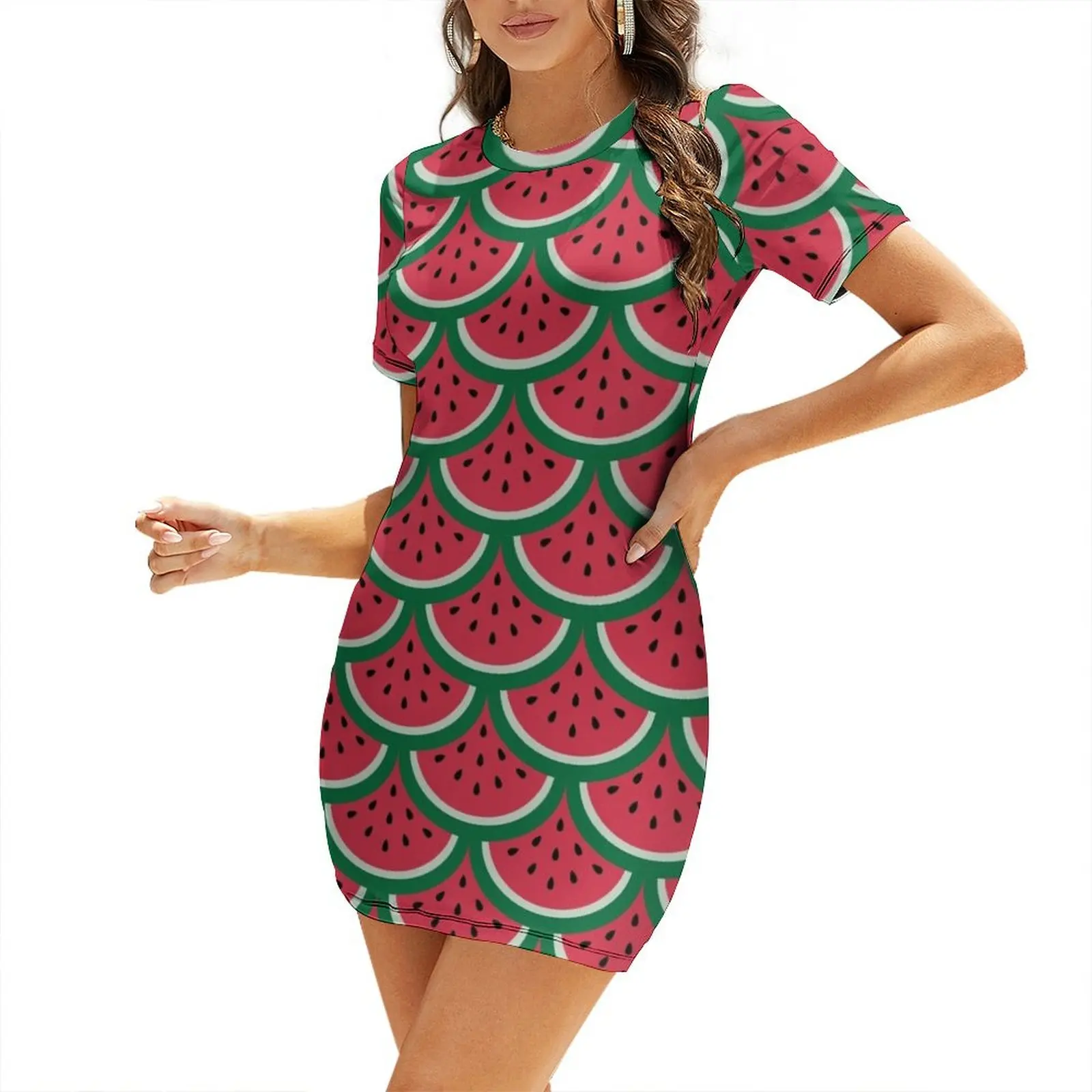 

Watermelon Scales Short Sleeved Dress dresses with long sleeves summer dress daily summer dress woman 2025 vintage