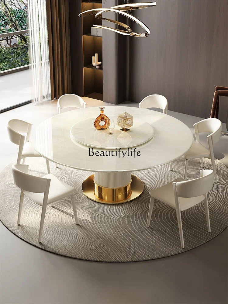 Natural white ice jade marble dining table real luxury stone light luxury European Kali ice jade