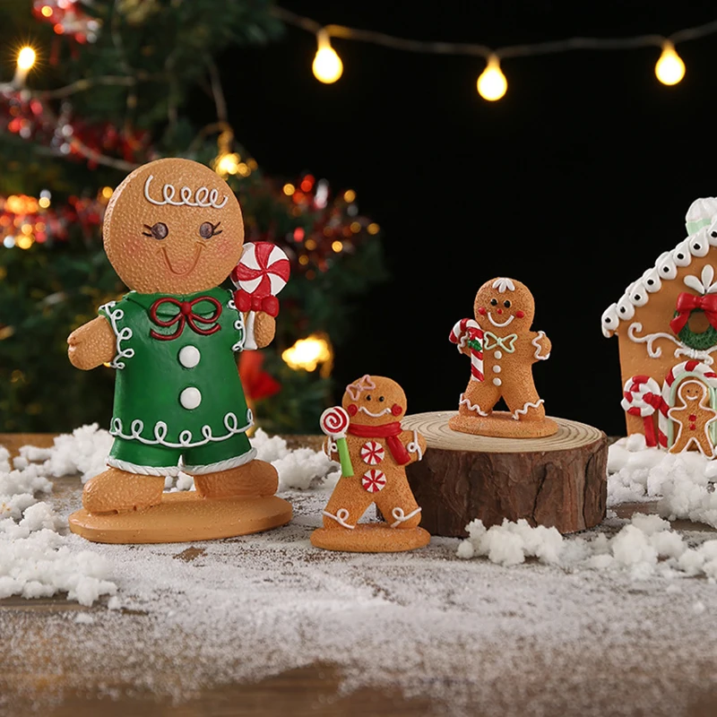 Natale Cartoon Gingerbread Man paesaggio ornamento decorazione della finestra di natale artigianato in resina ornamenti regali di festa per bambini
